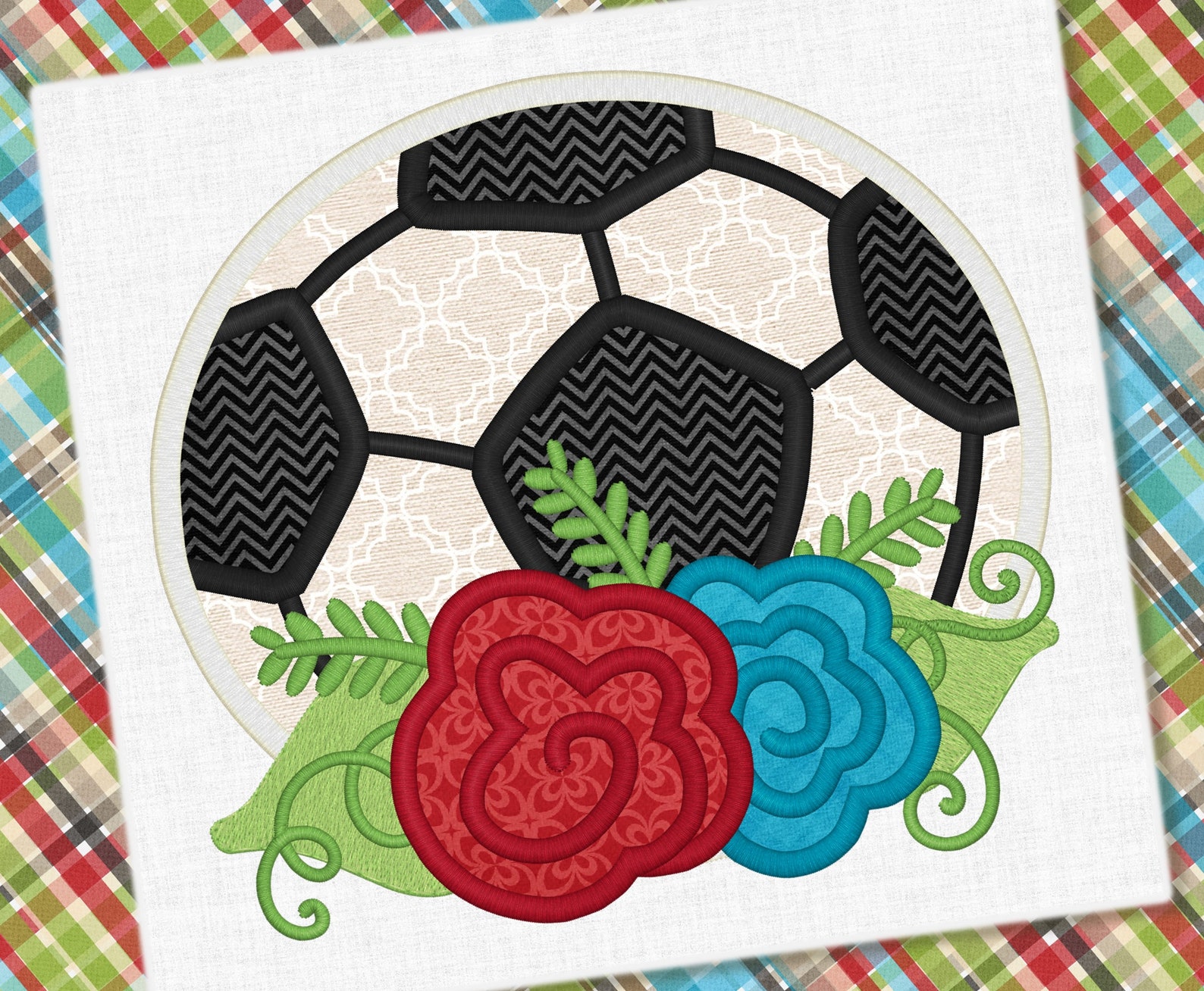 Soccer &amp; Flowers Applique Embroidery Design Soccer Design | Etsy