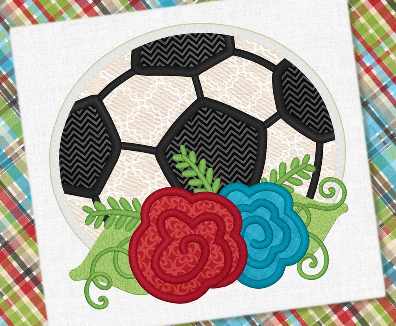 Soccer &amp; Flowers Applique Embroidery Design Soccer Design | Etsy