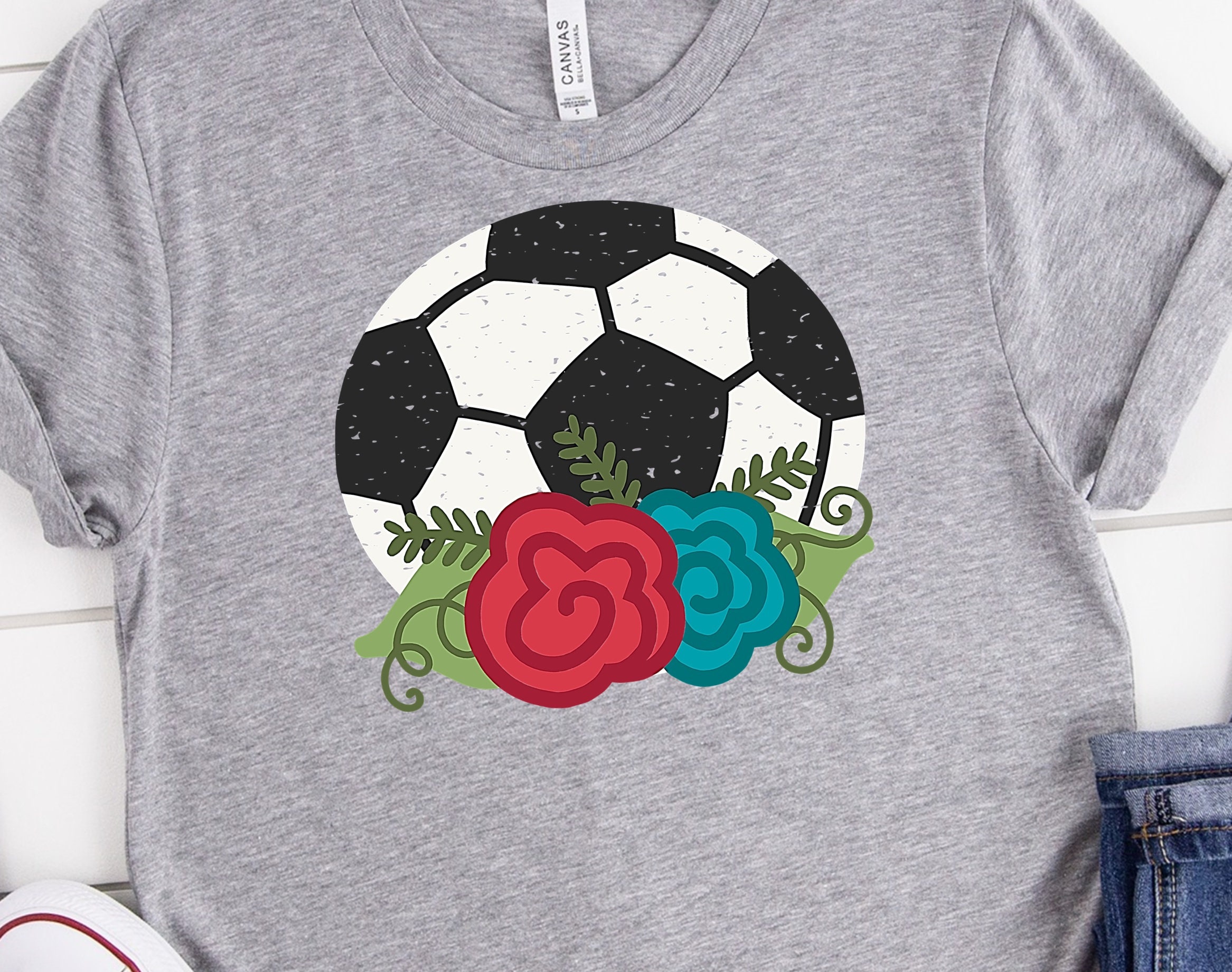 Soccer & Flowers SVG Cut File Soccer Cut File Flowers SVG Etsy