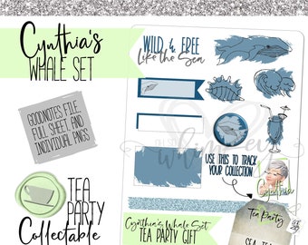 Cynthia's Whale Set- Planner Sticker Set; Tea Party Collectable