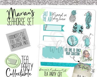 Marian's Seahorse Set- Planner Sticker Set; Tea Party Collectable