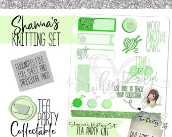 Shawna's Knitting Set- Planner Sticker Set; Tea Party Collectable