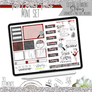 True Crime Time | Mini Digital Sticker Pack | Pre-Cropped PNGs | Aesthetic & Functional Stickers for Digital Planning