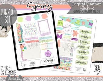 Spring | Digital Junk Journal Set | Digital Sticker Pack | Pre-Cropped PNGs | Aesthetic & Functional Stickers for Digital Planning