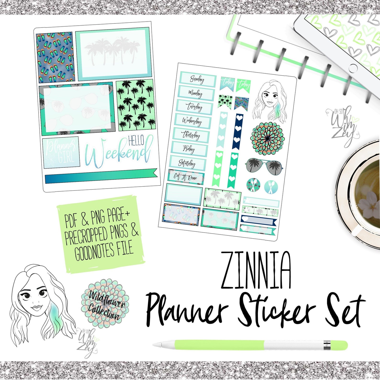 Zinnia Planner Sticker Set Wildflower Collection Etsy
