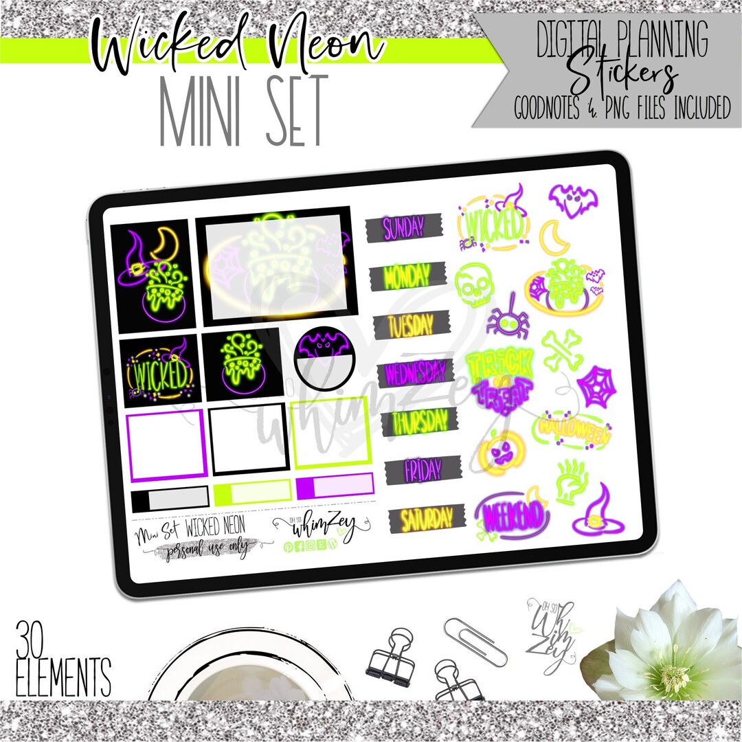 Wicked Neon | Mini Digital Sticker Pack | Pre-cropped Pngs | Aesthetic ...