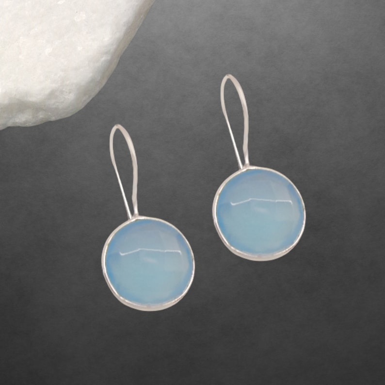 Blue Chalcedony round earrings 925 Sterling Silver new 