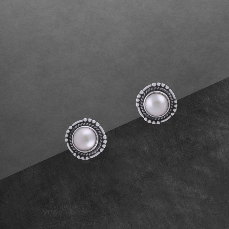 Pearl stud earrings 925 sterling silver new 99a image 3