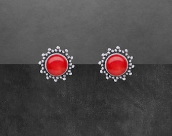 Coral stud earrings 925 sterling silver new 19a