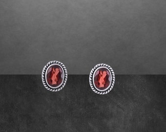 Garnet stud earrings 925 sterling silver new