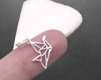 Origami Kranich kleiner Anhänger 925 Sterling Silber neu