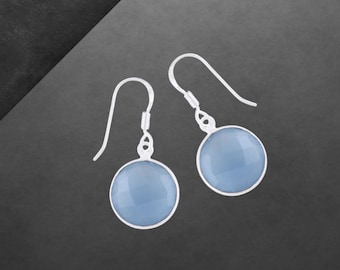 Blauer Chalcedon Ohrringe 925 Sterling Silber neu