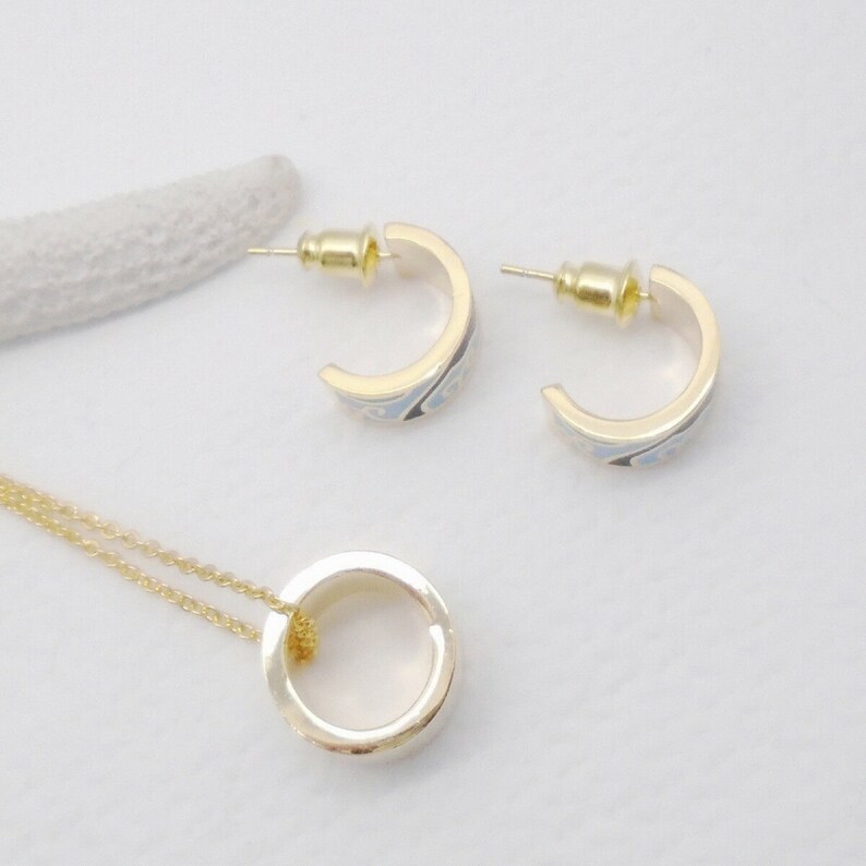 Enamel black blue turquoise modern design stud earrings hoop earrings pendant chain set jewelry set modern gold plated new