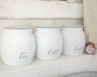 white gloss tea coffee sugar canisters