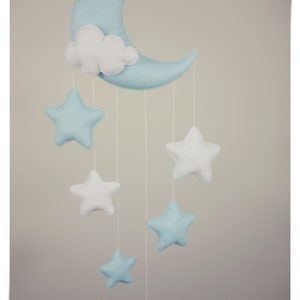 Cloudy moon and stars decor/baby mobile (ice blue)