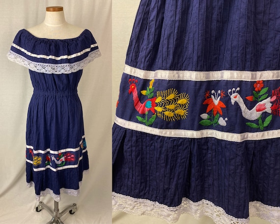 vintage 1970s dress // size large // 70s navy blu… - image 1