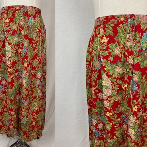 vintage 1990s skirt // size medium // 90s red floral print button up midi skirt