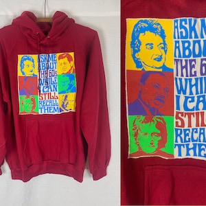 vintage 1980s upcycled sweatshirt // size extra large // 80s red psychedelic 1960s hippie celebrity hoodie