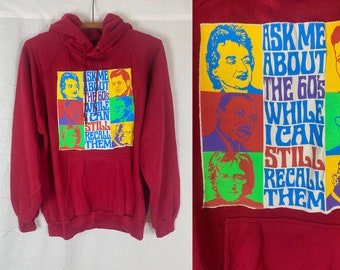 vintage 1980s upcycled sweatshirt // size extra large // 80s red psychedelic 1960s hippie celebrity hoodie