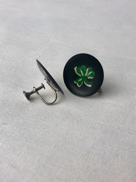 vintage 1940s earrings // 40s black green irish s… - image 5