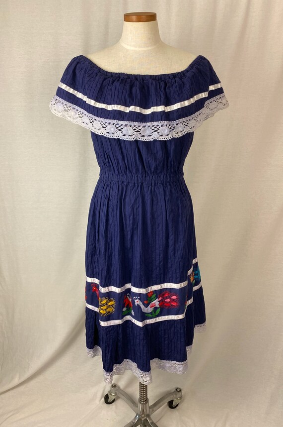 vintage 1970s dress // size large // 70s navy blu… - image 2