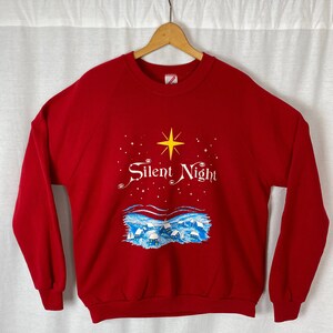 vintage 1990s sweatshirt // size extra large // 90s red christmas snowy village north star silent night pullover
