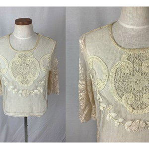 vintage 1910s top // size medium - large // antique edwardian lace blouse