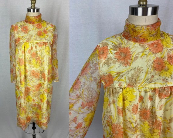 vintage 1960s dress // size medium // 60s yellow … - image 1