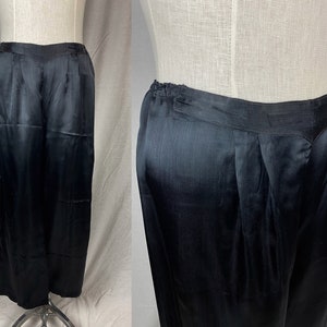 vintage 1990s pants // medium // 90s black silk pleated wide leg trousers