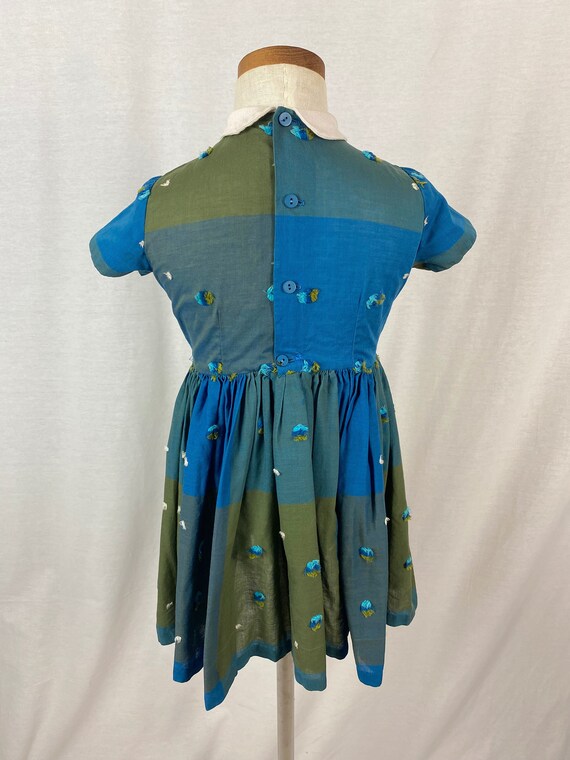 vintage 1960s child's dress // 60s blue green pla… - image 5