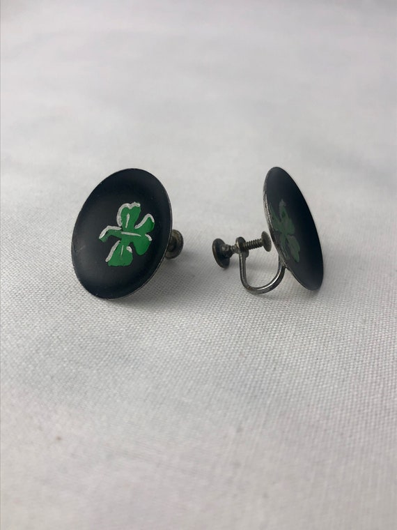 vintage 1940s earrings // 40s black green irish s… - image 4