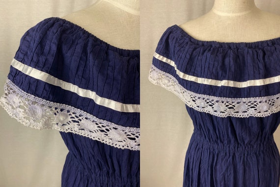vintage 1970s dress // size large // 70s navy blu… - image 9