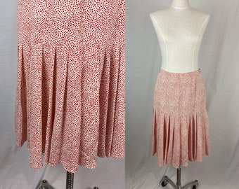 vintage 1970s skirt // size large // 70s red white polka dot drop waist pleated skirt