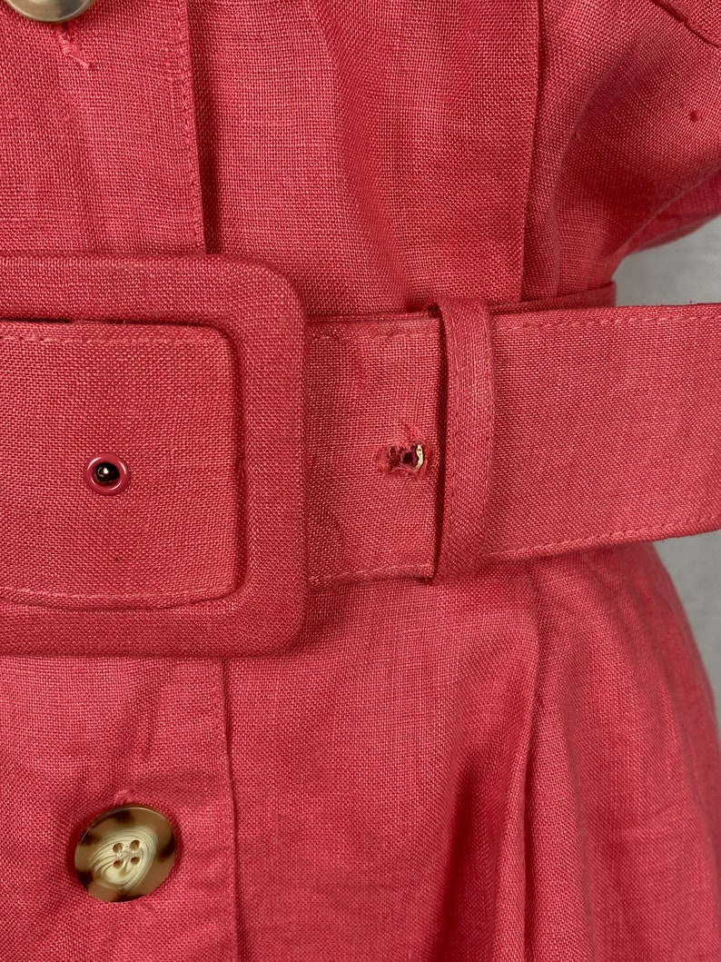 vintage 1980s dress // size small // 80s pink linen shirt dress safari style matching belt brooks brothers image 10