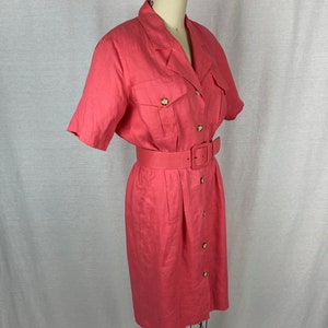 vintage 1980s dress // size small // 80s pink linen shirt dress safari style matching belt brooks brothers image 3