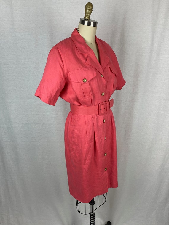vintage 1980s dress // size small // 80s pink lin… - image 3