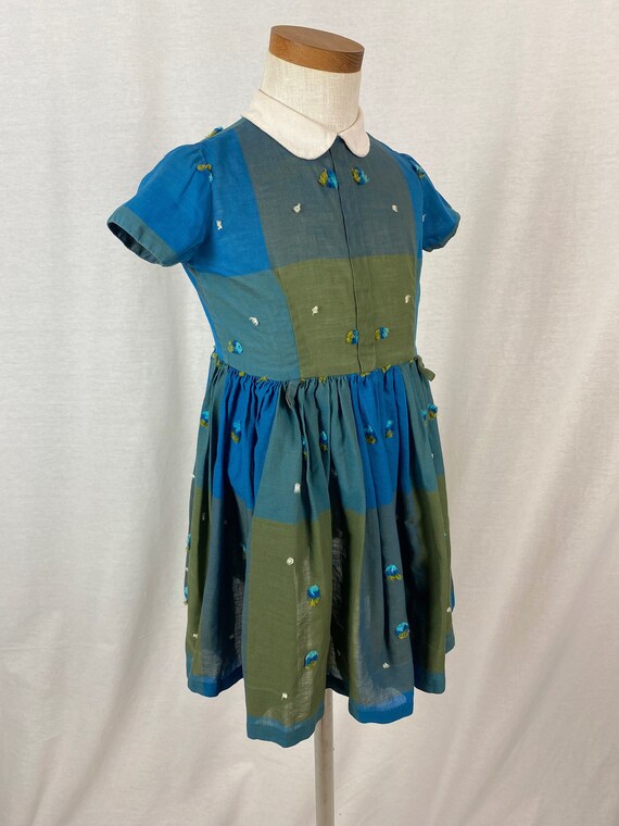 vintage 1960s child's dress // 60s blue green pla… - image 3