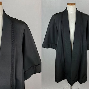 vintage 1950s swing coat // size medium - extra large // 50s black twill open swing jacket marvelous mrs maisel style fully lined