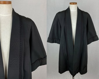 vintage 1950s swing coat // size medium - extra large // 50s black twill open swing jacket marvelous mrs maisel style fully lined