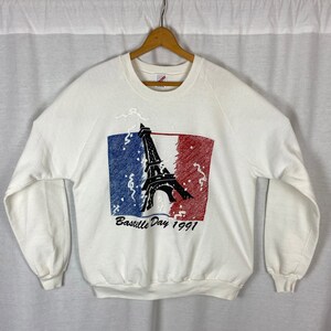 vintage 1990s sweatshirt // size extra large // 90s white cotton french bastille day 1991 festival celebration pullover