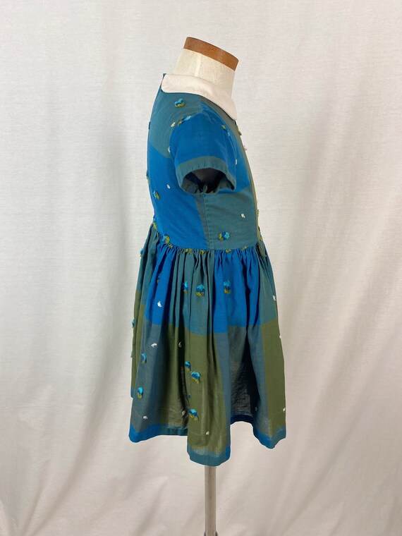 vintage 1960s child's dress // 60s blue green pla… - image 4