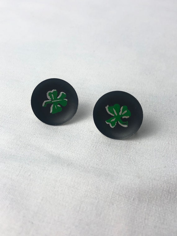 vintage 1940s earrings // 40s black green irish s… - image 2