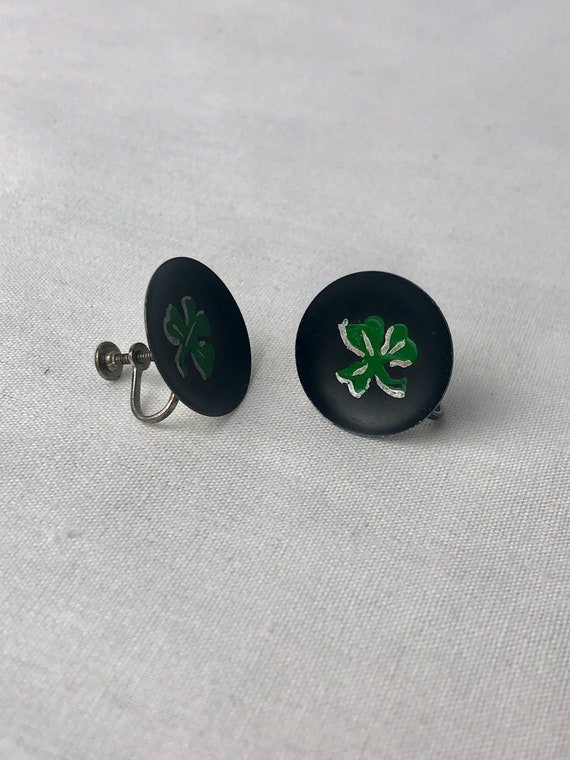 vintage 1940s earrings // 40s black green irish s… - image 1