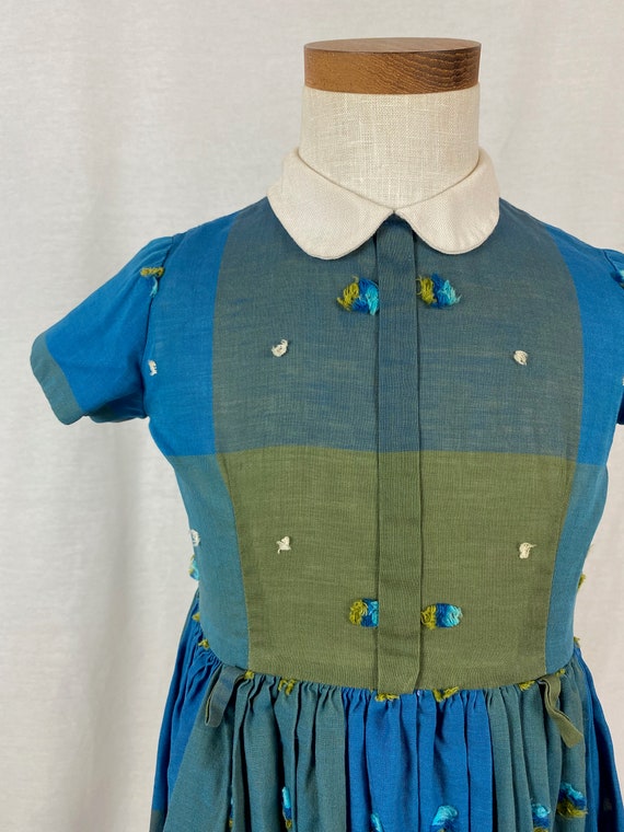 vintage 1960s child's dress // 60s blue green pla… - image 6