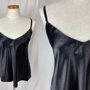 vintage 1990s top // size medium - large // 90s inky black satin camisole tank