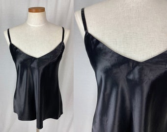 vintage 1990s top // size medium - large // 90s inky black satin camisole tank