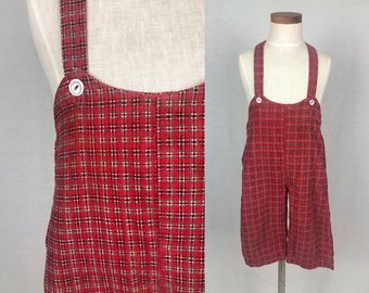 vintage 1970s 1980s children's overalls // 70s 80s kids red plaid corduroy suspenders festival holiday christmas pants