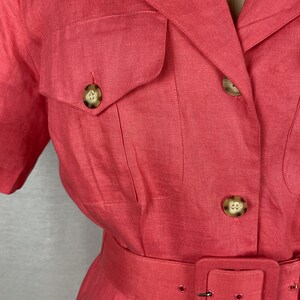 vintage 1980s dress // size small // 80s pink linen shirt dress safari style matching belt brooks brothers image 7