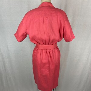 vintage 1980s dress // size small // 80s pink linen shirt dress safari style matching belt brooks brothers image 5