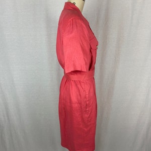 vintage 1980s dress // size small // 80s pink linen shirt dress safari style matching belt brooks brothers image 4